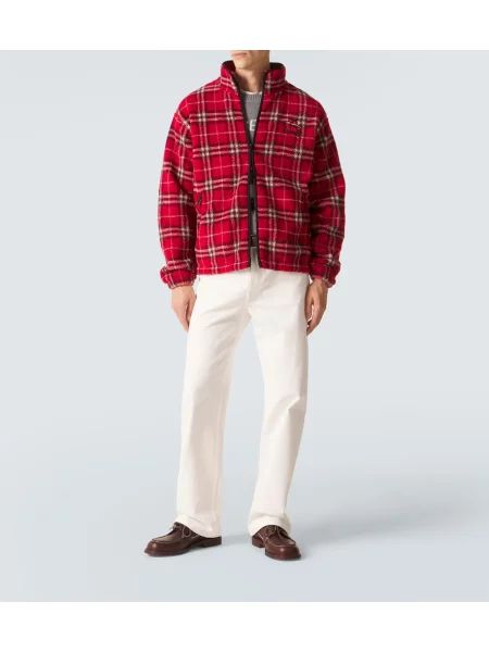Geacă Burberry de lână în carouri roșu