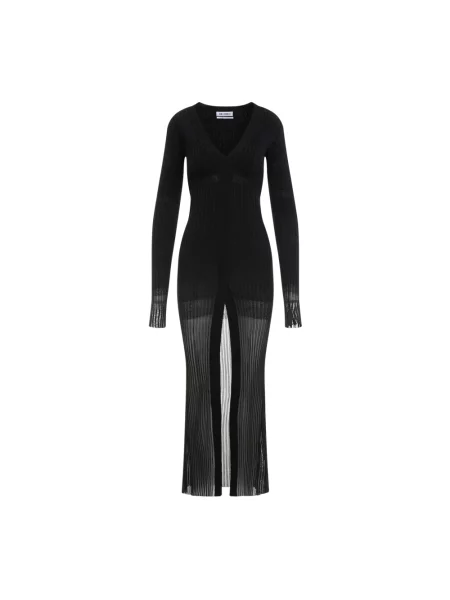 Sukienka midi The Attico wełniana z rozcieciem czarna