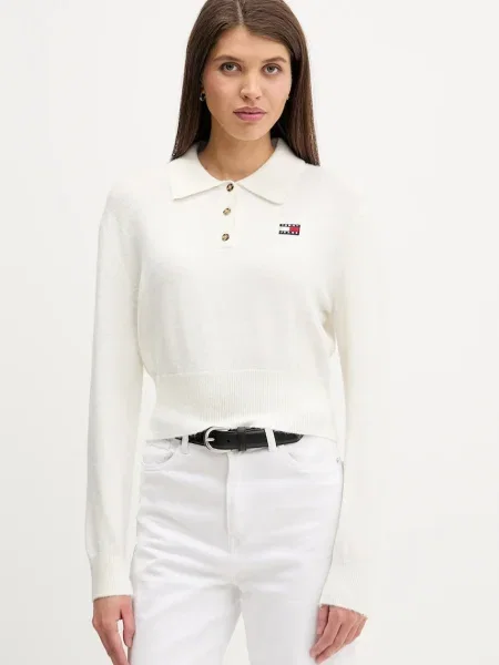 Tommy Jeans pulover din amestec de lână de alpaca bej