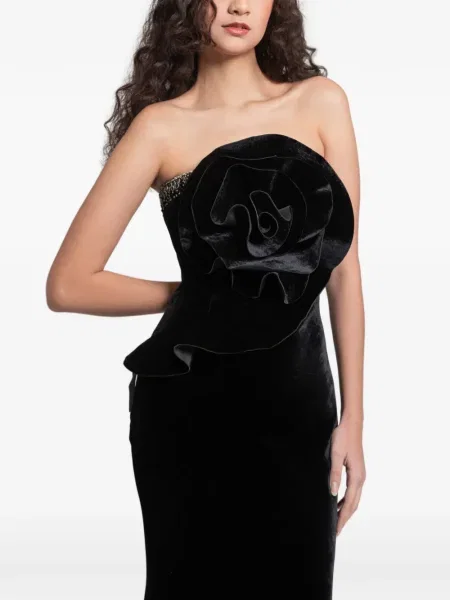 Rochie maxi Gemy Maalouf cu mărgele fără bretele de costum negru