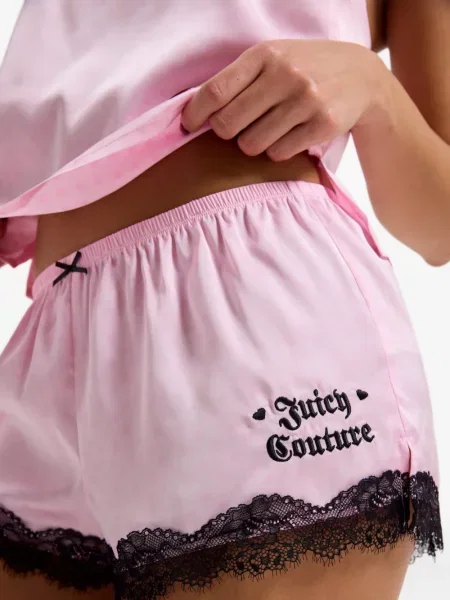 Пижама Juicy Couture с принт с дантела със сърца розово