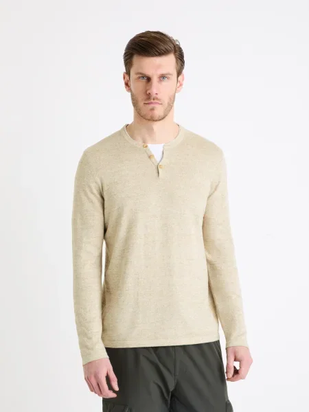 Pulover Celio cu guler henley
