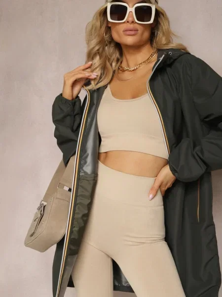 Jachetă Închis Lungă Hanorac cu Glugă Nedemontabilă Liodesa verde