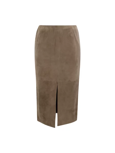Spódnica midi Rotate Birger Christensen zamszowa do kolan brązowa