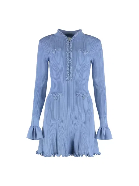 Dzianinowa mała sukienka mini Self-portrait retro niebieska
