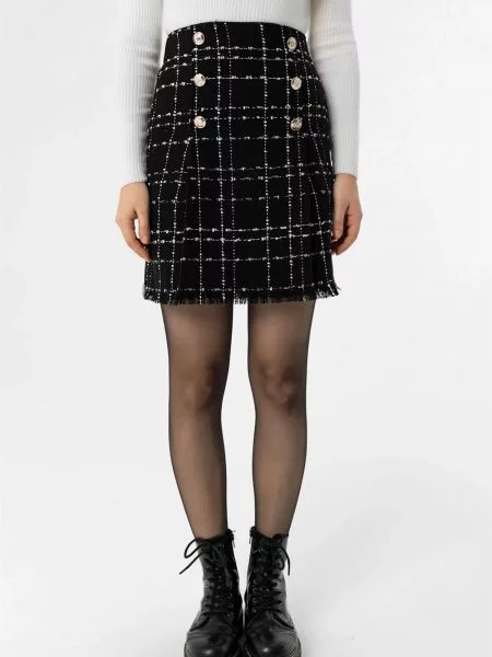 Mała spódnica mini Dewberry w kratkę tweedowa czarna