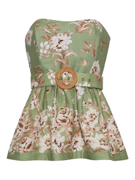 Bluzka Cara Cara w kwiatki z baskinką zielona