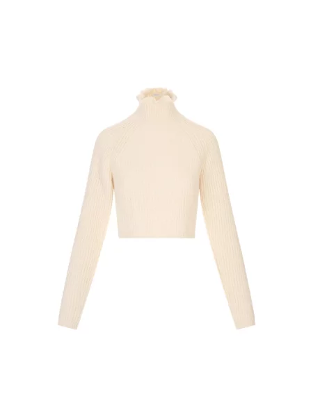 Lniany sweter z golfem Max Mara beżowy