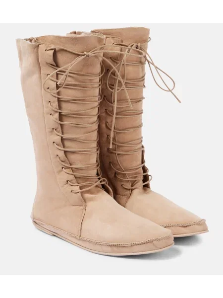 Botine The Row cu șireturi din piele de căprioară bej