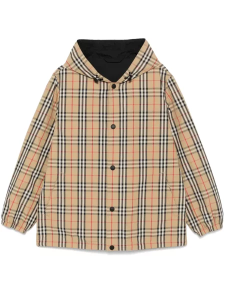 Kurtka Burberry w kratę z kapturem brązowa