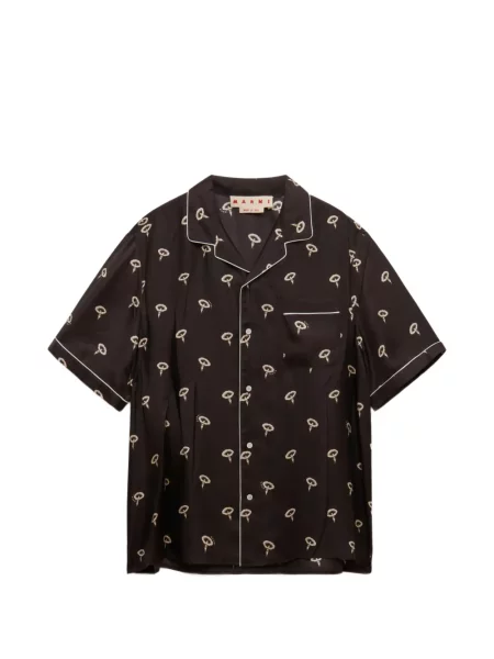 Cămașă Marni de mătase cu model floral cu imagine maro