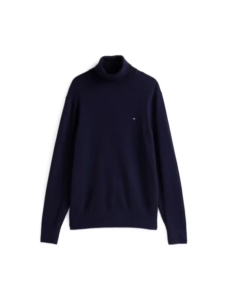 Tommy Hilfiger sweter z domieszką kaszmiru granatowy lekki z golferm niebieski