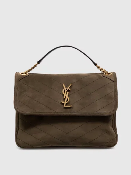 Замшева сумка-месенджер NIKI TRIPOUCH кольору хакі Saint Laurent