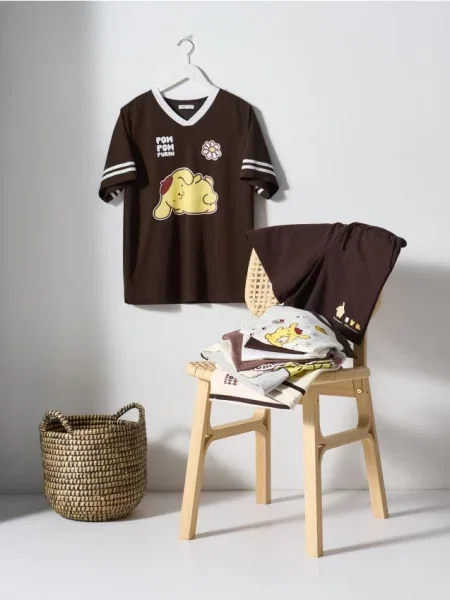 Sinsay Tričko s potiskem PomPomPurin tmavě hnědá