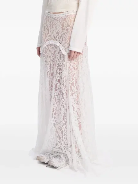 Fusta maxi Ann Demeulemeester cu model paisley din dantelă alb