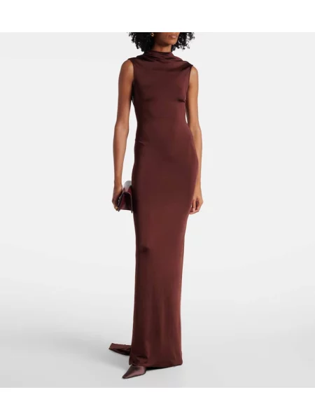 Rochie Victoria Beckham din jerseu drapată maro