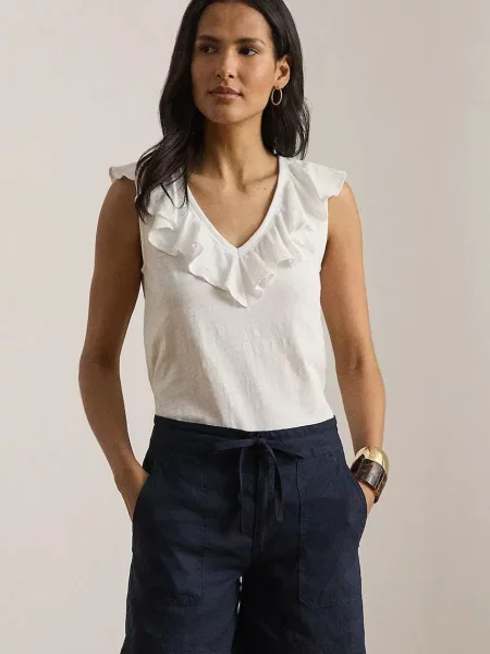 Lauren Ralph Lauren bluză cu volane pentru femei din alb