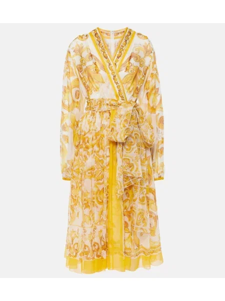 Svilena midi obleka Dolce&gabbana rumena