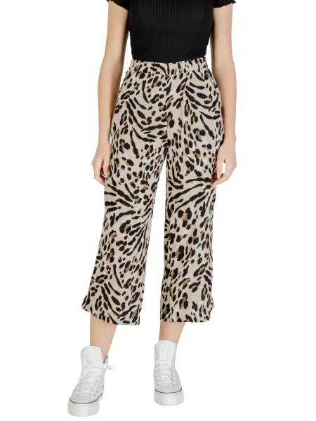 Pantaloni Ichi cu model leopard negru