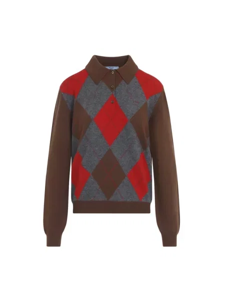 Koszulka polo Prada wełniana z wzorem argyle