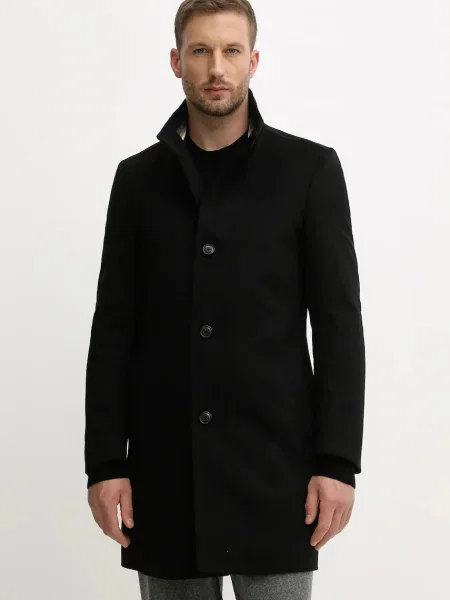 BOSS palton de lână negru