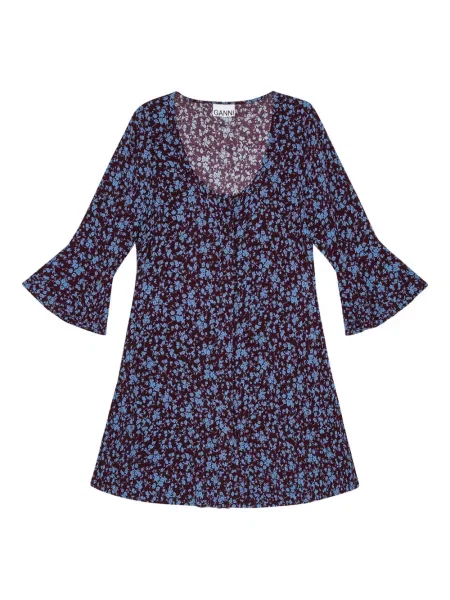 Rochie Ganni cu model floral de costum violet