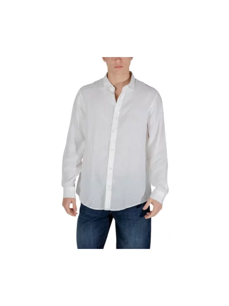 Lniana koszula Armani Exchange z długim rękawem casual biała