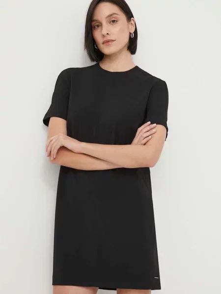 Рокля Calvin Klein къса разкроена черно