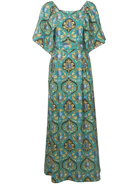Rochie La Doublej cu imagine cu imprimeu geometric albastru
