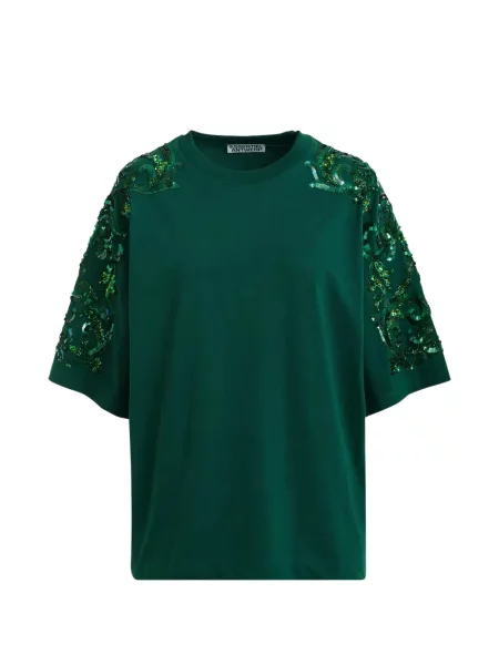 Tricou Essentiel Antwerp cu broderie cu model floral verde