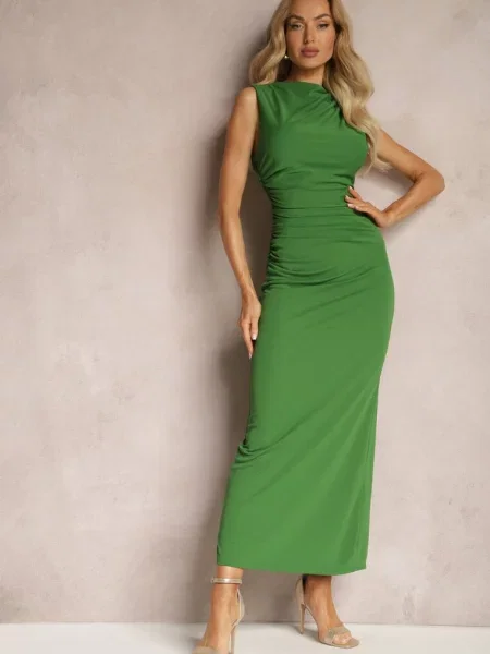 Sukienka Bodycon o Dopasowanym Fasonie Bez Rękawów z Drapowaniem Roxelina zielona