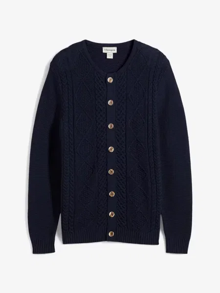 Sweter rozpinany w ludowym stylu z miękkiej mieszanki bawełny niebieski