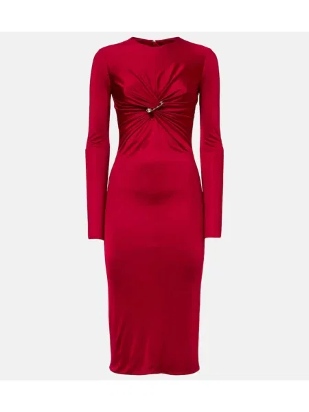 Sukienka midi Versace z dżerseju odblaskowa garniturowa czerwona