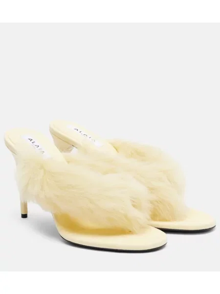 Papuci tip mules Alaïa din piele galben