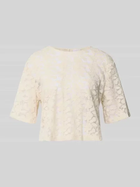Półprzezroczysty T-shirt w stylu bluzki z okrągłym dekoltem Jake*s Collection beżowa
