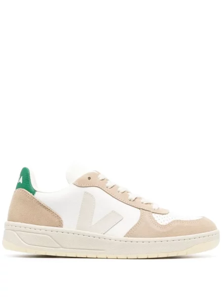 Sneakerși Veja V-10 cu șireturi din dantelă alb