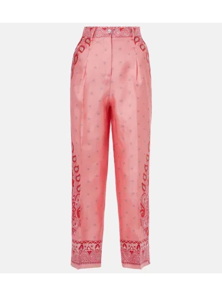 Pantaloni Etro de mătase cu model paisley roz