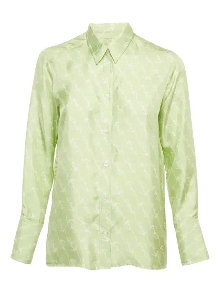 Cămașă Sandro de mătase cu imagine verde
