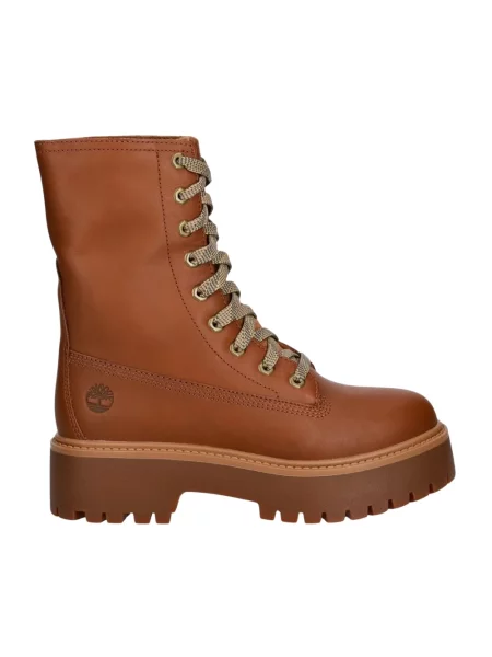 Botki Timberland skórzane na platformie w miejskim stylu brązowe