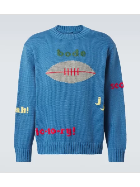 Volneni pulover Bode z vezenjem modra