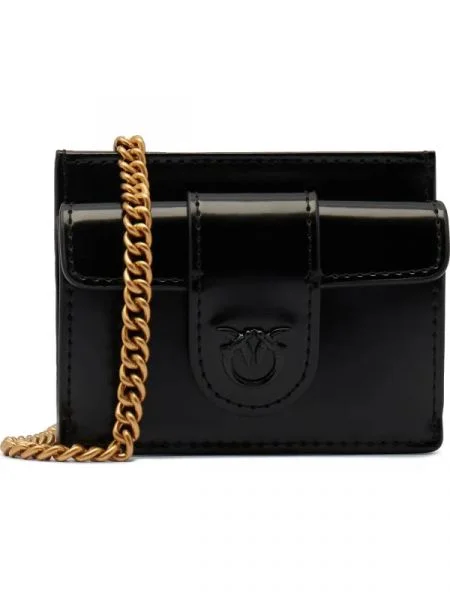 Pinko De piele portofel CARD HOLDER POCKET PELLE SPAZZ negru