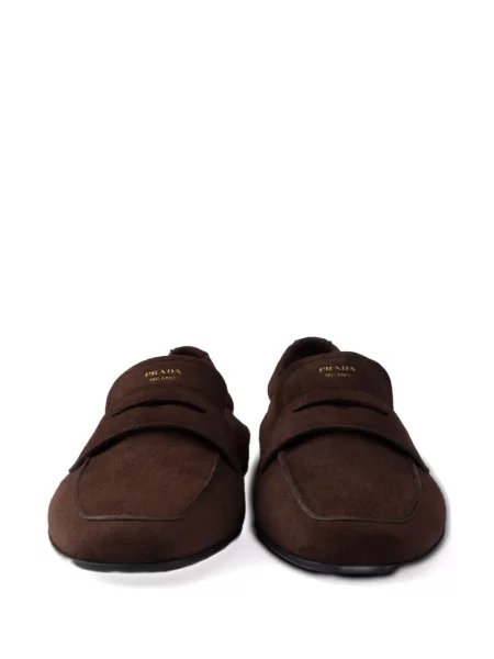 Semišové loafers Prada s potiskem hnědé