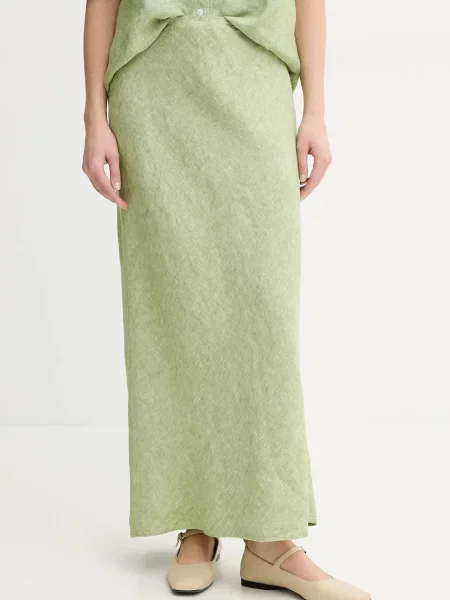 Samsoe Samsoe spódnica lniana SAAGNETA midi prosta zielony