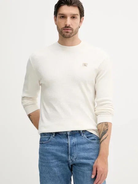 Calvin Klein Jeans tričko s dlouhým rukávem s bavlnou béžové