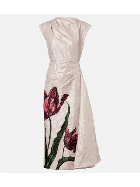 Rochie midi Erdem din satin cu model floral drapată roz