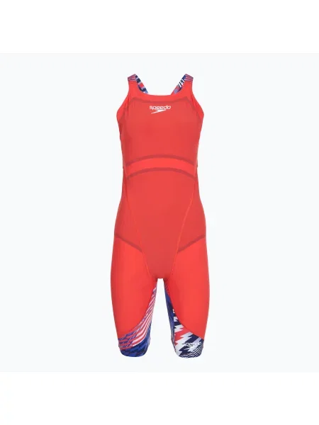 Бански костюм Speedo Fastskin LZR Ignite Kneeskin flame red/bolt/white бяло