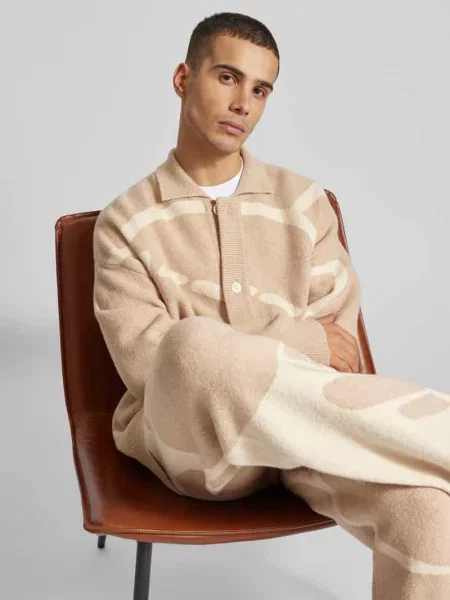 Kurtka o kroju oversized z dzianiny z dodatkiem wełny model ‘DAHLIA’ Isnurh beżowa