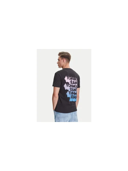 Tommy Jeans Póló Stack Backprint Regular Fit fekete