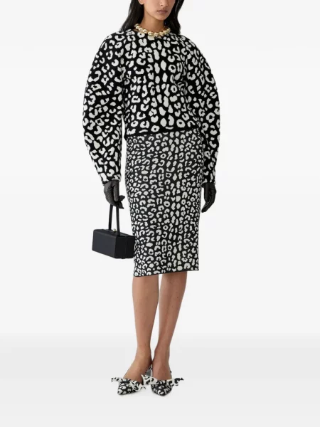 Fustă tip creion Carolina Herrera cu model leopard din jacard negru