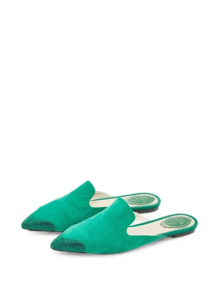 Papuci tip mules Rene Caovilla din piele de căprioară verde